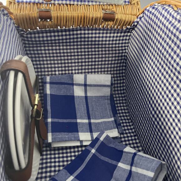 Sutherland Picnic Basket Woven Wicker Leather Straps Utensils Plates And Napkins - Picture 13 of 16